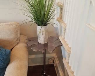 Metal accent table; faux botanical