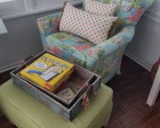 Celery green ottoman matches couch