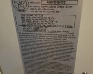 EcoSense tankless hot water heater model RTG-74PVN-2