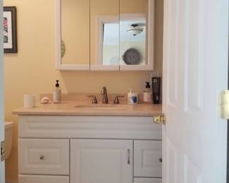Bath vanity; mirrored medicine cabinet; vanity lights