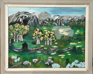 20thC Naïve lush green landscape