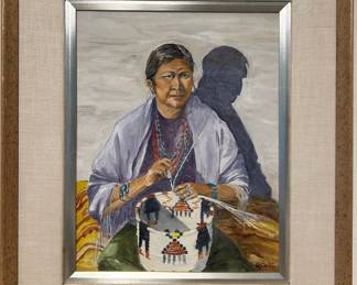 Small vintage painting of a Native American elder/woman