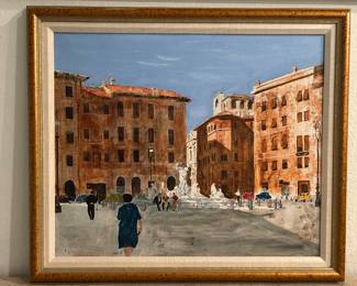 Italian townscape (Piazza) painting.