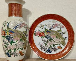 1970s Japanese Satsuma vase and plate