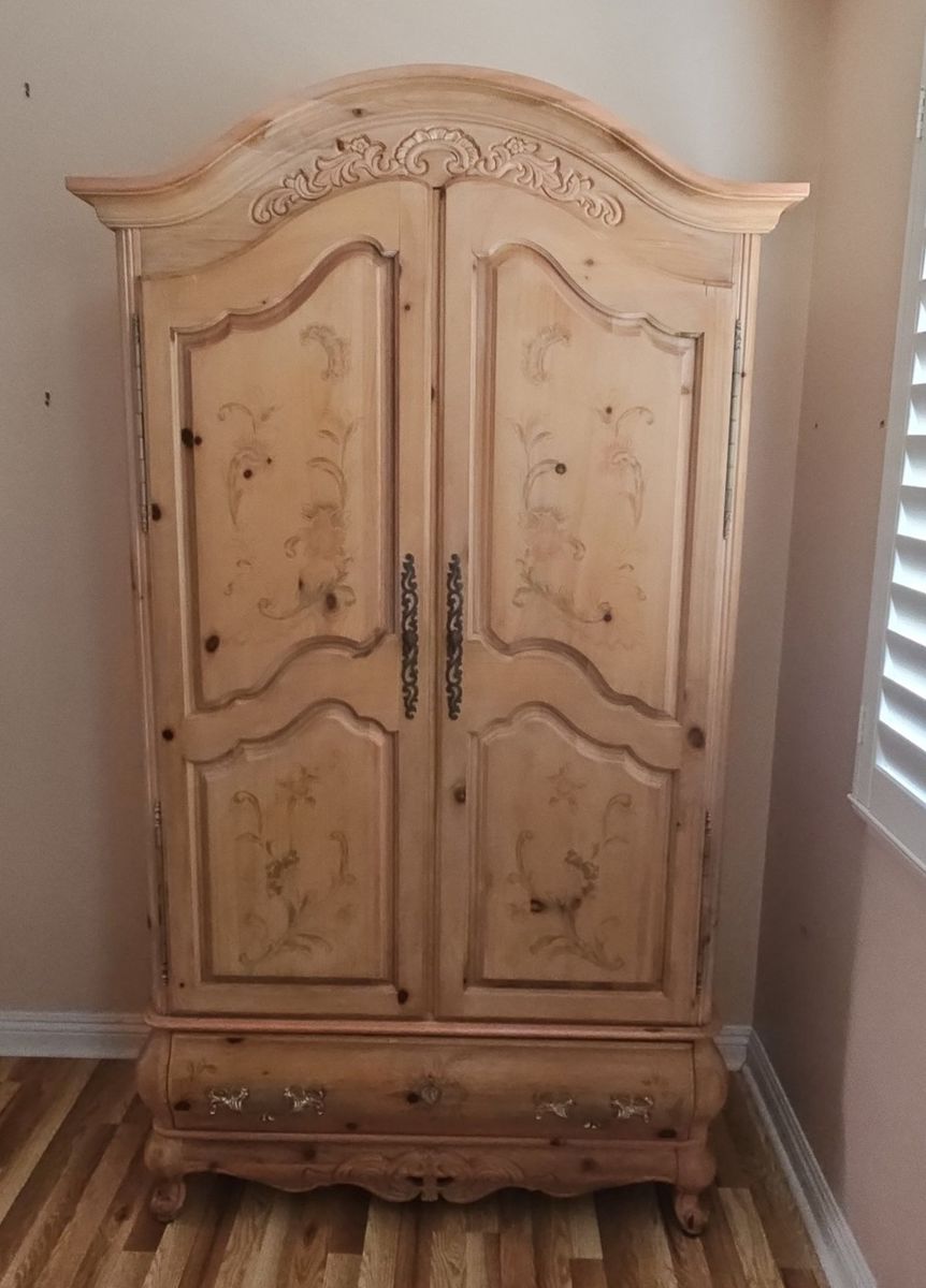 French Country Hand-Painted Pine Armoire