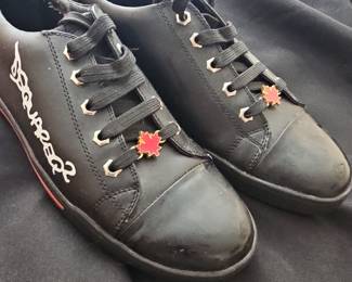 DSquared2 Black Leather Sneakers with Maple Leaf Charm