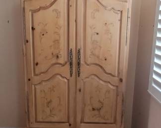 French Country Hand-Painted Pine Armoire