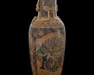 Monumental 6ft Japanese Satsuma-Style Moriage Floor Vase