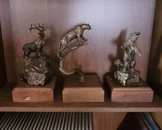 Vintage Bronze Wildlife Sculpture Set (Panther, Elk, Bear) by Milo