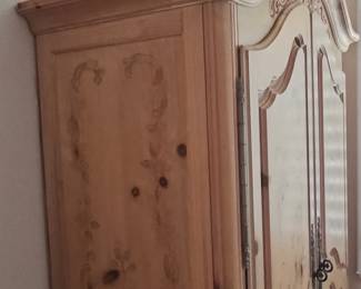 French Country Hand-Painted Pine Armoire