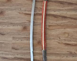 Indian Talwar Sword with Brass Hilt and Red Velvet Scabbard