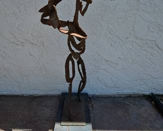 Mid-Century Modern Brutalist Welded Metal Musician Sculpture