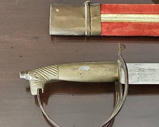 Indian Talwar Sword with Brass Hilt and Red Velvet Scabbard