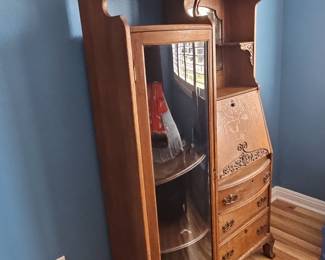 Antique Victorian Tiger Oak Side-by-Side Secretary Desk and Curio Cabinet