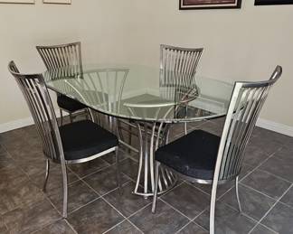 Arthur Umanoff Shaver Howard Style Steel and Glass Dining Set