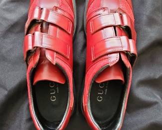 Gucci Red Leather Velcro Strap Sneakers