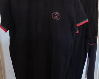 Gucci Black Cotton Piquet Polo Shirt with Green and Red Web Collar and Cuffs