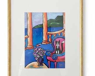 Ronda Ahrens Limited Edition Lithograph, Cat in Chair