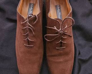 Salvatore Ferragamo Men's Brown Suede Wholecut Oxford Shoes