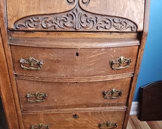 Antique Victorian Tiger Oak Side-by-Side Secretary Desk and Curio Cabinet