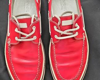 Gucci Men's Red Leather Boat Shoes