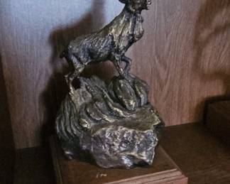 Bronze Elk Sculpture on Wood Base