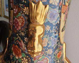 Monumental 6ft Japanese Satsuma-Style Moriage Floor Vase