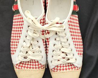 Gucci Tennis 977 Gg Knit Sneakers Red Green Wool Size 38