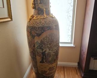 Monumental 6ft Japanese Satsuma-Style Moriage Floor Vase
