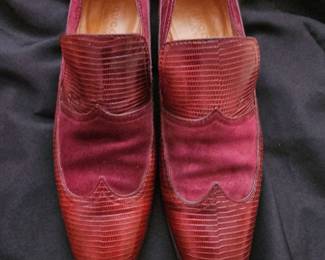 Gucci Men's Burgundy Suede and Lizard Skin Wingtip Loafers