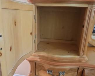 Vintage French Provincial Style Pine Buffet with Hutch and Mirror