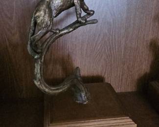 Bronze Panther Sculpture on Branch