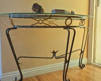 Small Golden Wrought Iron and Glass Table in the style of Drouet Spirit, 1970s