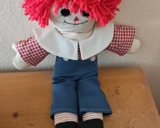 Raggedy Andy Doll with Red Yarn Hair and Checkered Shirt