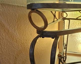Small Golden Wrought Iron and Glass Table in the style of Drouet Spirit, 1970s