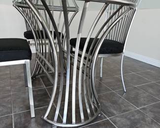 Arthur Umanoff Shaver Howard Style Steel and Glass Dining Set