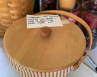 #106	Longaberger basket 1996 medium office waste basket trash w plastic liner 12 t x 9 w	 $35.00 			