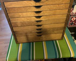 #246	9 Drawer Box w/ Magnetic Drawers w/ Stencil Contents  14x13x13	 $125.00 			