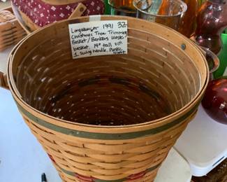 #104	Longaberger basket 1991 Christmas tree trimming basket with waste basket 14 tall 1 swing handle 	 $32.00 