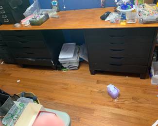 #275	Black Wood 12 Drawer Desk w/ Pine Wood Top 73x20x28	 $175.00 			