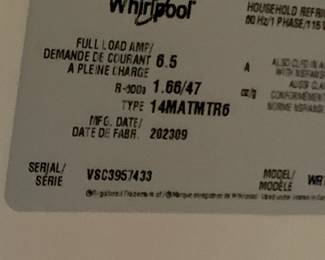 #194	Whirlpool Refrigerator 14ft3 	 $100.00 			