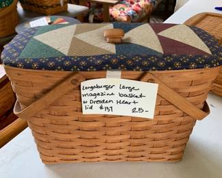 #137	Longaberger basket magazine large basket w Dresden heart lid	 $25.00 			