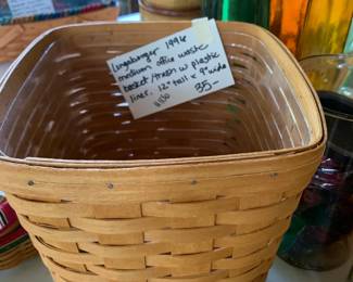 #106	Longaberger basket 1996 medium office waste basket trash w plastic liner 12 t x 9 w	 $35.00 