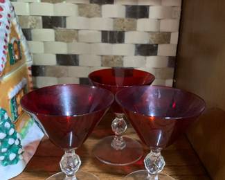 #290	3 Crimson Wine Glasses w/ Crystall Ball Stem 4"	 $20.00 			