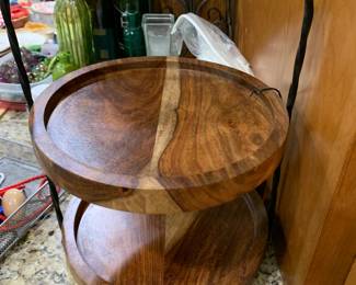 #091	wood and metal display serving stand 10 round 15 tall	 $30.00 