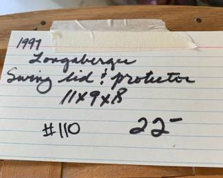 #110	Longaberger basket 1997 swing lid and protector 11x9x8	 $22.00 			