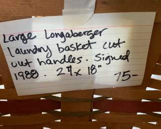 #098	Longaberger basket large laundry basket w handles signed 1988 24x18 	 $75.00 