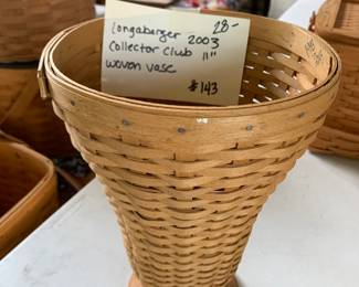 #143	Longaberger basket 2003 collector club woven vase 11 inch tall	 $28.00 			