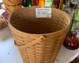 #105	Longaberger basket laundry hamper w 1 swing handle 16 inch x 15 round 	 $30.00 			