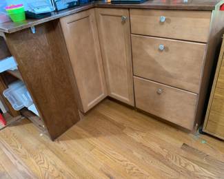 #147	wood corner cabinet with bookcase, corner lazy susan 3 drawer cabinet 55x48x36	 $120.00 			